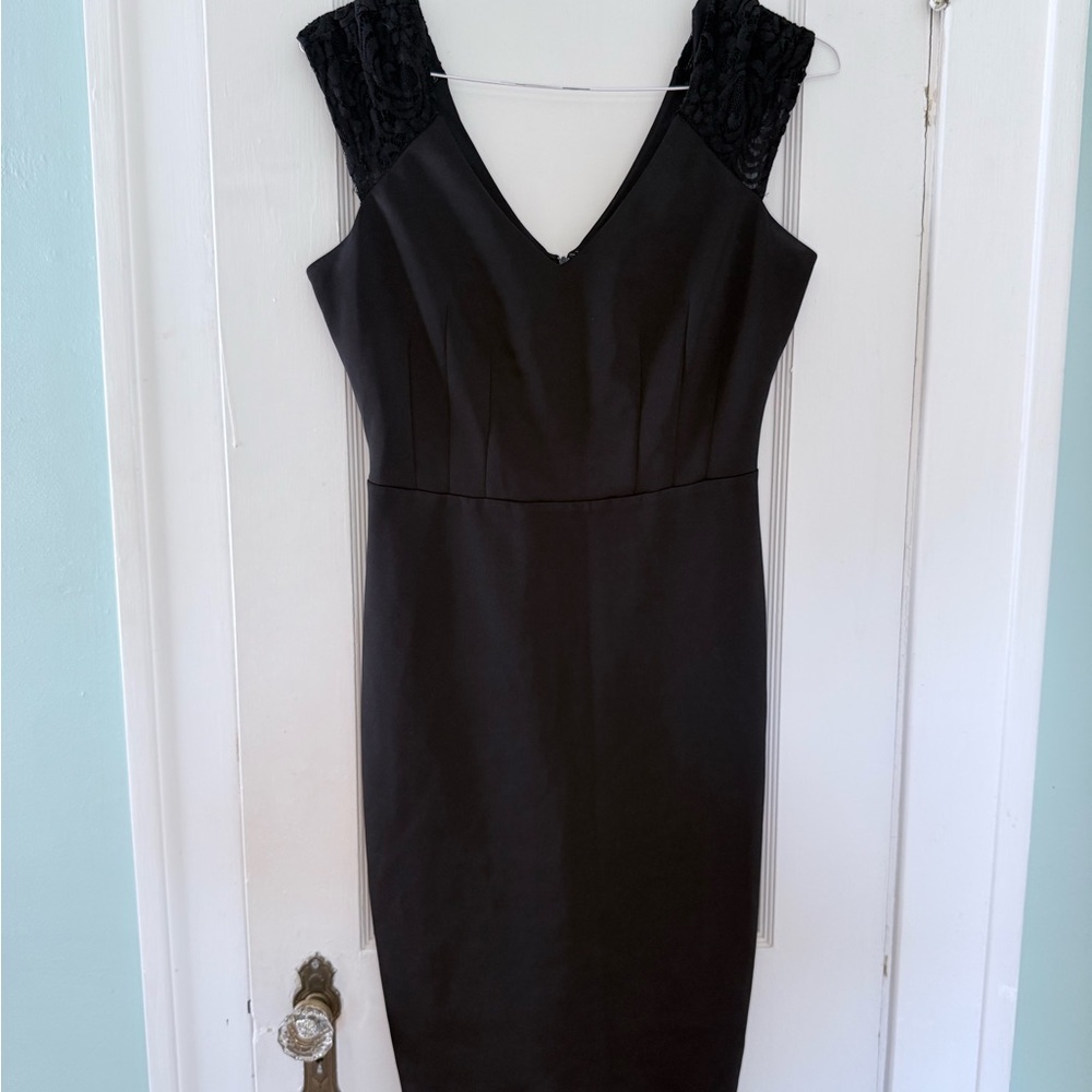 Eva Mendes Black Sheath Midi Dress V-Neck Cocktail
